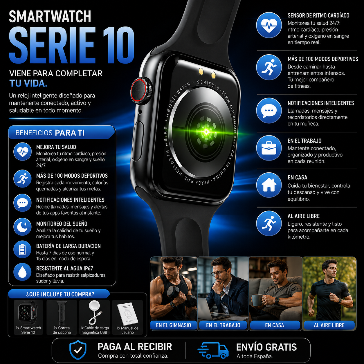 Smartwatch serie 10 con pantalla 2.2 pulgadas negro ⌚️✅