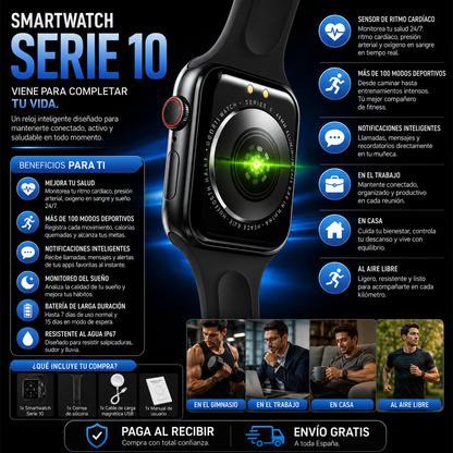 Smartwatch serie 10 con pantalla 2.2 pulgadas negro ⌚️✅